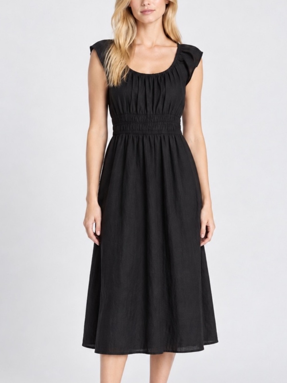 J.Crew Black Smocked Waist Midi Dress Black Size LP 57183